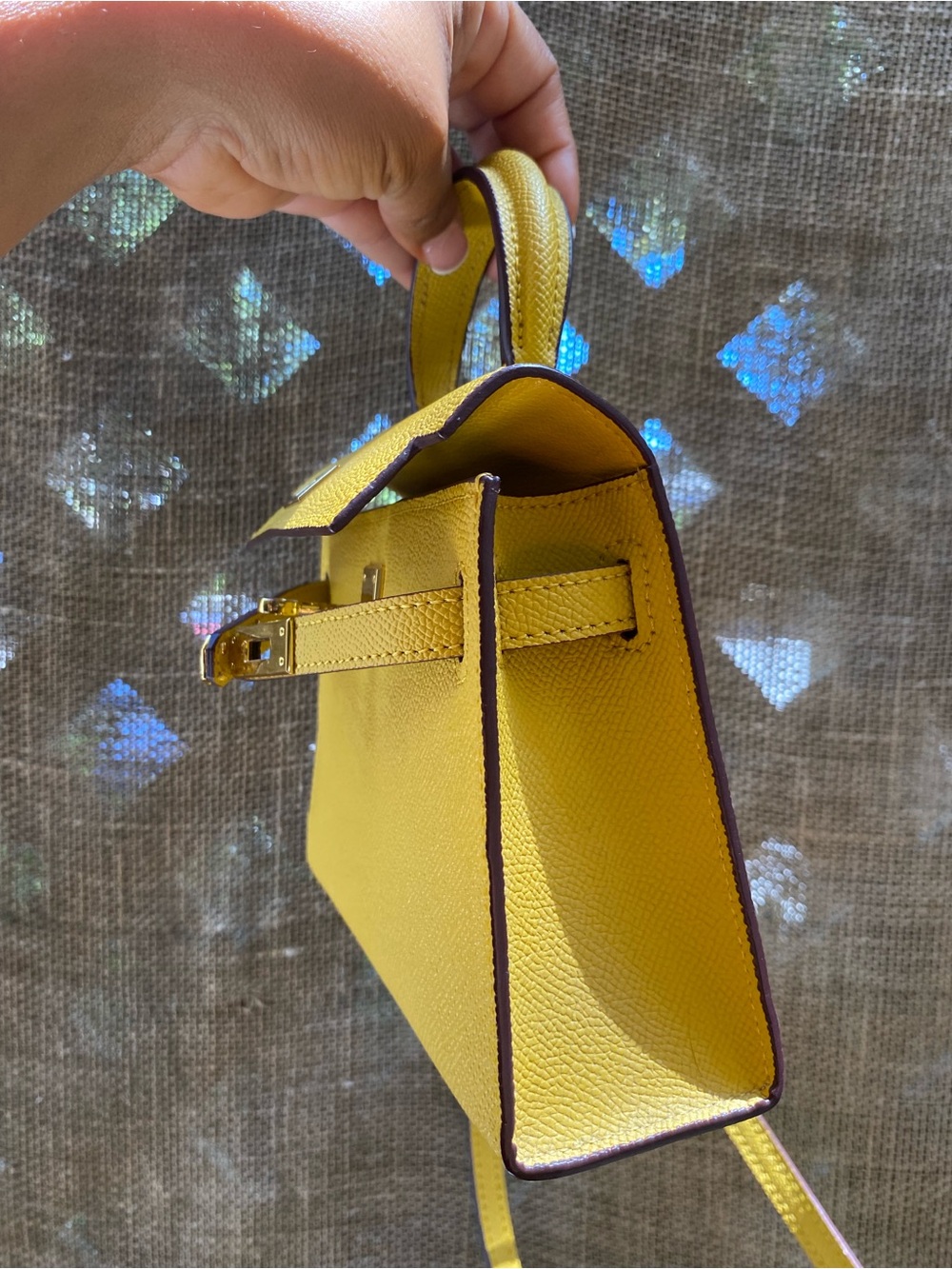 Lily and Bean Hettie Yellow Leather Top-Handle Crossbody Bag kelly style - Picture 4 of 9
